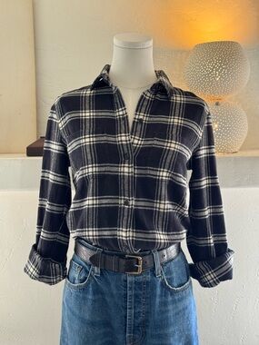 Madewell Black Ivory Plaid Flannel Shirt XS Button Front Cotton